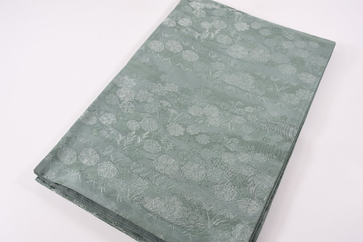 袋名古屋帯 秋草文 花 葉 全通柄 化繊 帯丈382cm ★着物屋 ne-12694 桜庭呉服店拍卖