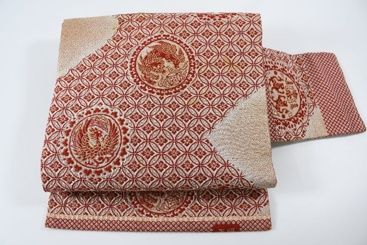 名古屋帯 アンティーク 獅子 正倉院文様 帯丈356cm ★着物屋 ne-12858 桜庭呉服店拍卖