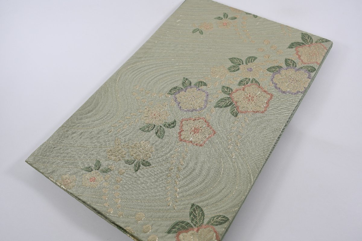 袋名古屋帯 六通柄 流水 藤の花 花 帯丈378cm ★着物屋 ne-12920 桜庭呉服店拍卖