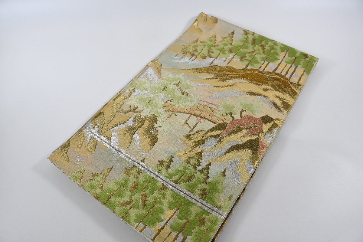 袋名古屋帯 六通柄 自然文様 風景 橋 帯丈409cm ★着物屋 ne-13027 桜庭呉服店拍卖