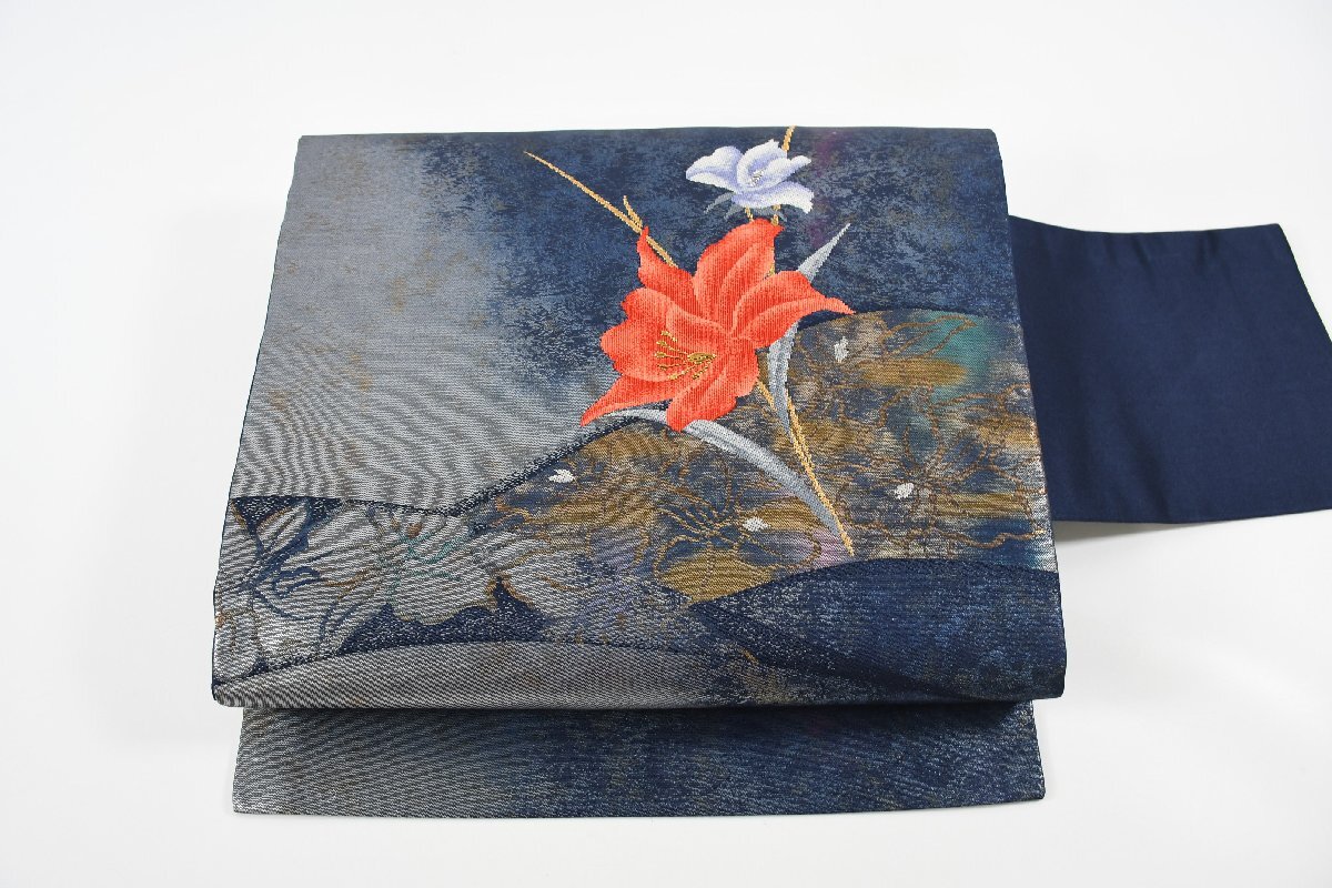 名古屋帯 秋草 花 帯丈348cm ★着物屋 ne-13057 桜庭呉服店拍卖