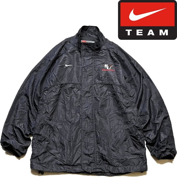 1点物◆ナイキTEAMビンテージ90s黒ナイロンジャケット古着メンズXXLレディースOKアメカジ90sストリート/スポーツ/アウタートレーナー373643拍卖
