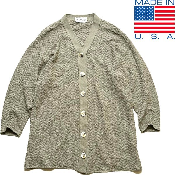 1点物◆USA製ロングカーディガンAmi Knitsコート古着メンズレディースOKアメカジ90sストリート/スポーツUSニットセーター緑オリーブ373710拍卖