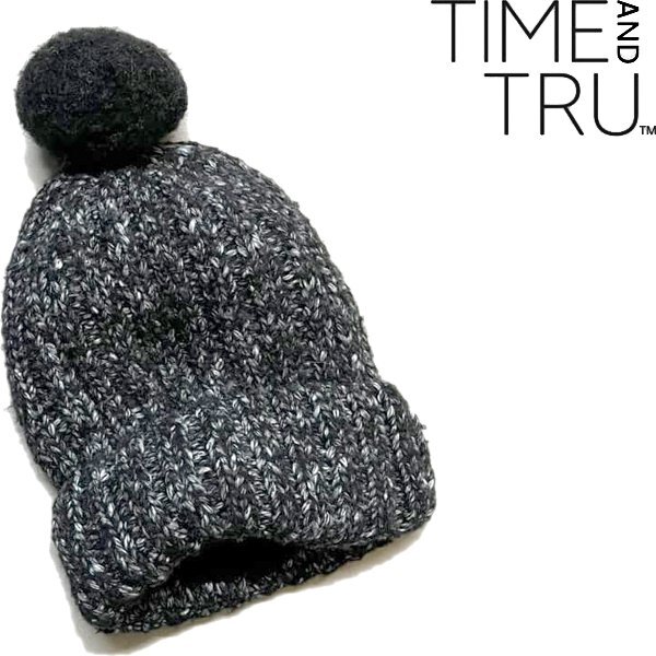 1点物◆T&T黒ごま塩ボンボンニット帽ニットキャップ古着メンズレディースOKアメカジ90sストリート中古ビーニー帽子Time & Truレトロ373740拍卖