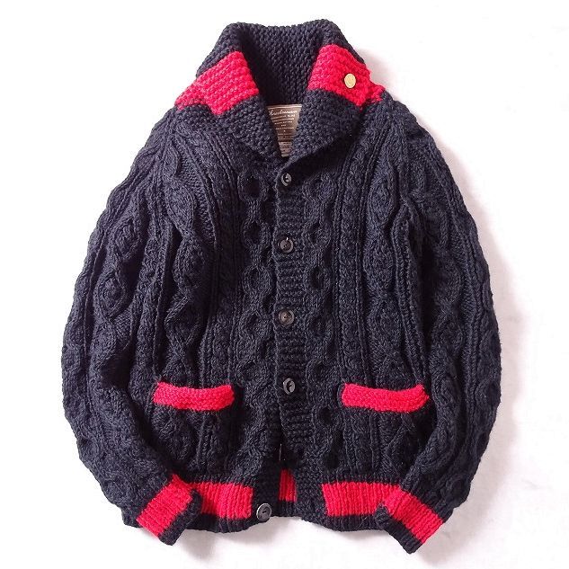 Anachronorm アナクロノーム ウール100% ケーブル編み ショールカラー ニット ジャケット ライン ラグラン ネパール製 メンズ (01) r-385拍卖