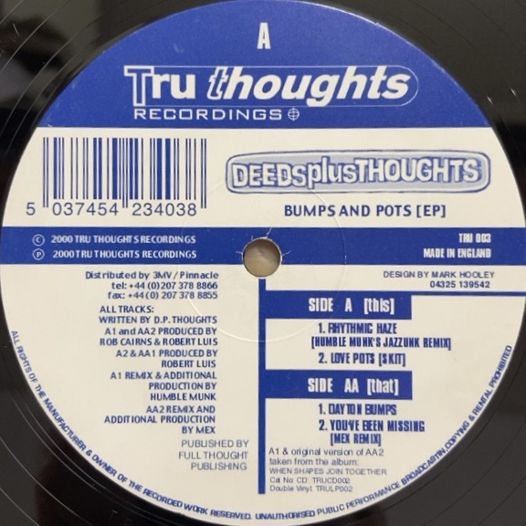 DEEDS PLUS THOUGHTS BUMPS AND POTS EP 12インチ シングル拍卖