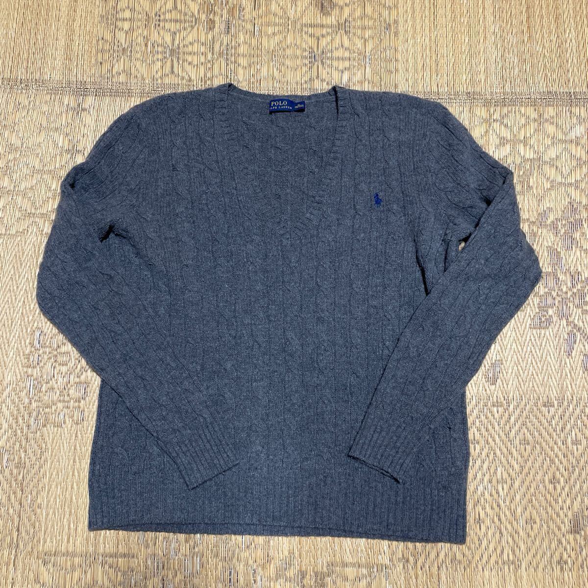 難有り POLO RALPH LAUREN ポロラルフローレン レディース ニット セーター グレー XL 175/100A 大きいサイズ 長袖拍卖