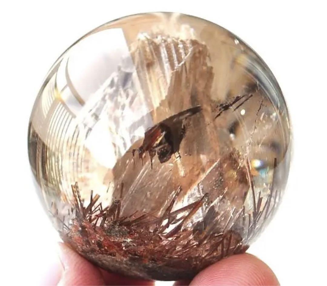 ☆天然石卸☆超超激レア!!☆完全別格品!!☆ガネッシュヒマール産☆超極上クォーツインクォーツ&ルチル☆丸玉SSA※ファイナルクォリティー拍卖