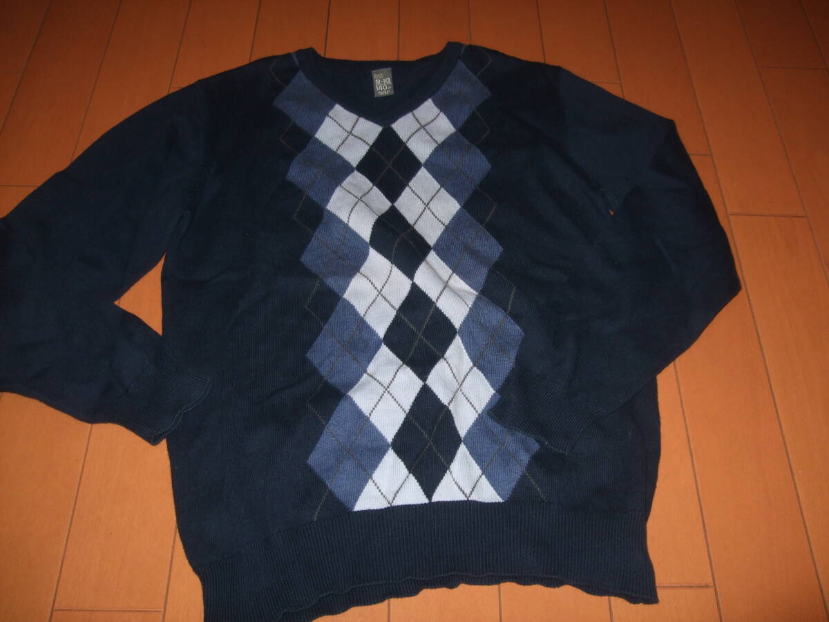 送料込即決☆ZARA Kidsアーガイル柄コットンセーター☆ネイビー140㎝拍卖