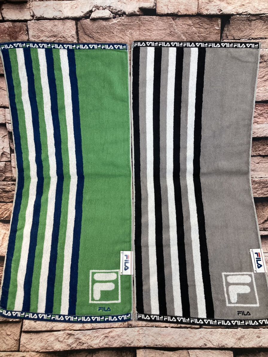 『画像から2枚組』エージーフレッシュ使用で高い抗菌防臭効果!【FILA】刺繍ロゴ入りボーダージャガードフェイスタオル拍卖