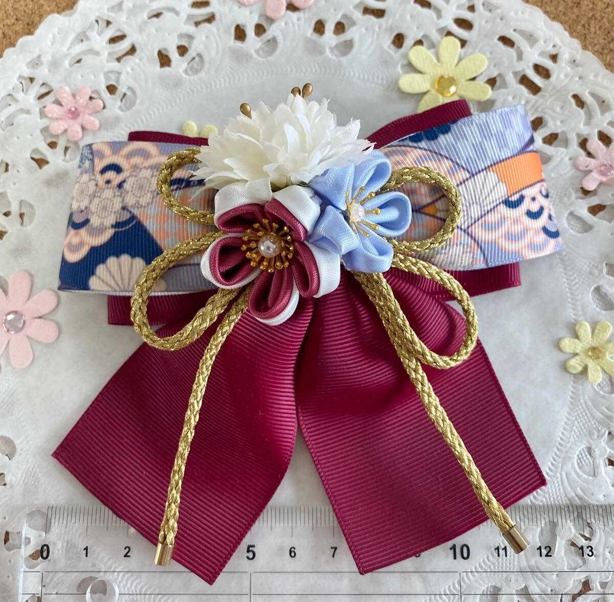 ハンドメイド リボン 和風ヘアクリップ 52 桜 着物や袴 卒業式 七五三 髪飾り ネコポス送料込み拍卖