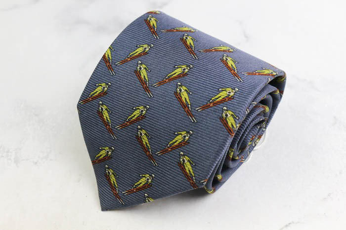 オリンピック ブランド ネクタイ 1998年 長野 冬季 スキージャンプ 総柄 日本製 未使用タグ付 PO メンズ ネイビー Olympic拍卖