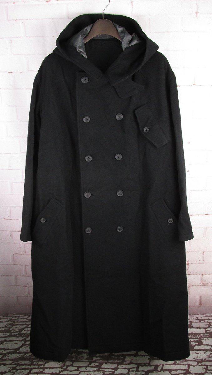 LFJ25412 yohji yamamoto pour homme ヨウジヤマモトプールオム フード エアリーモッサ 10ボタン コート HR-C11-823 ブラック 1 美品拍卖