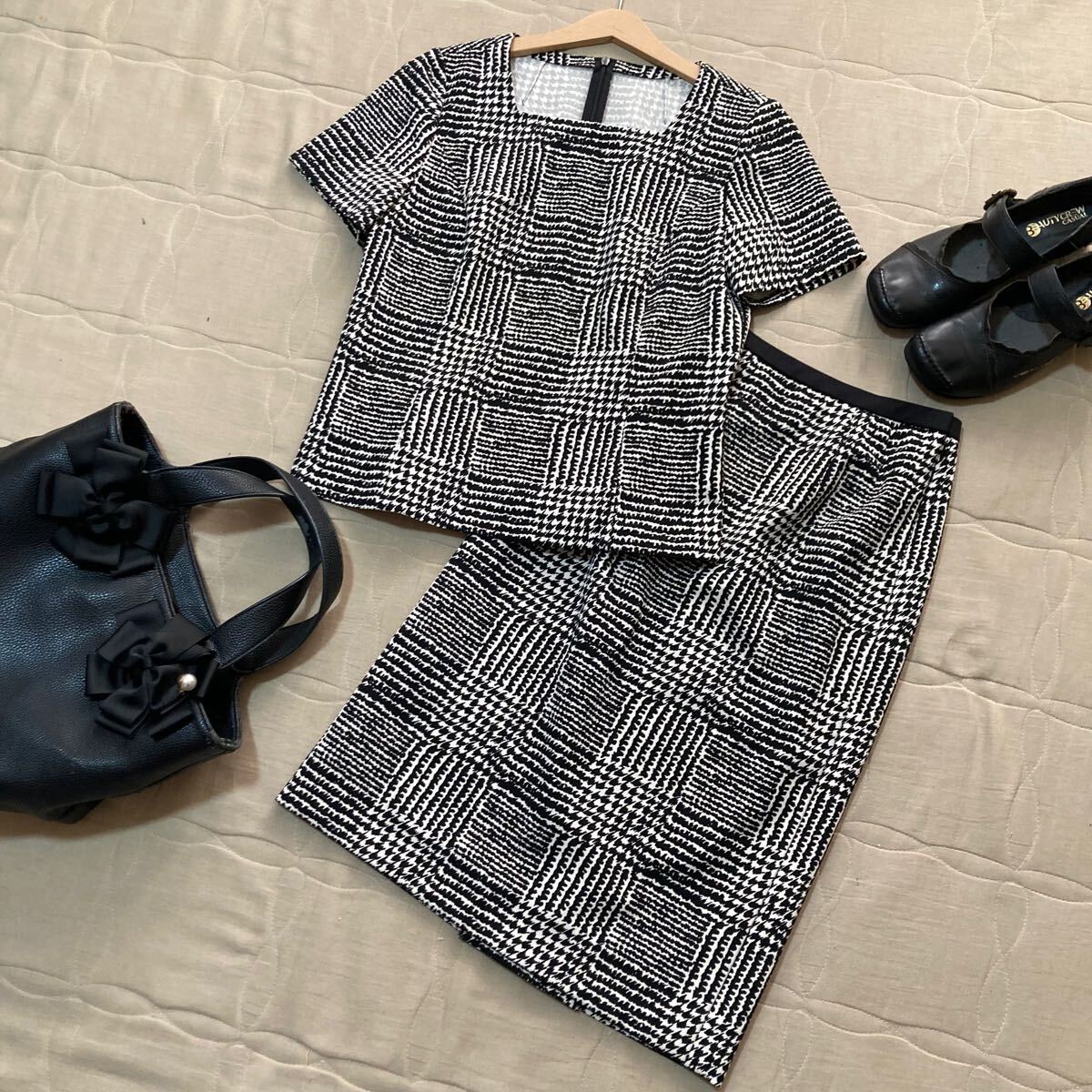 1371*大幅値下げ*レリアン 7*イタリアエリカ社製生地のセットアップ*白黒*千鳥格子柄*サイズ7拍卖