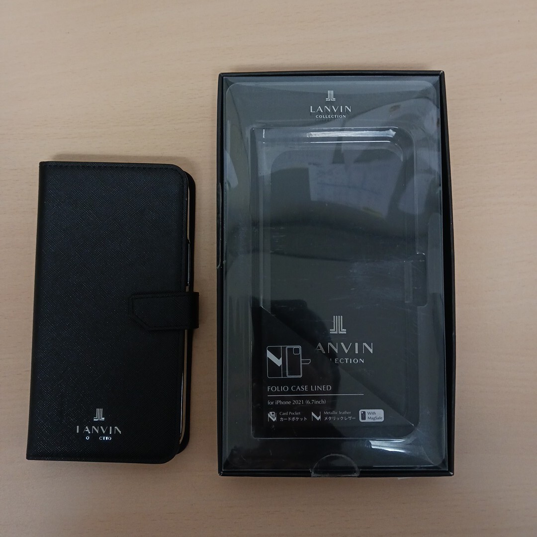 y111513k LANVIN iPhone 2021 6.7インチ ケース 手帳型 MagSafe ランバンコレクション Black拍卖