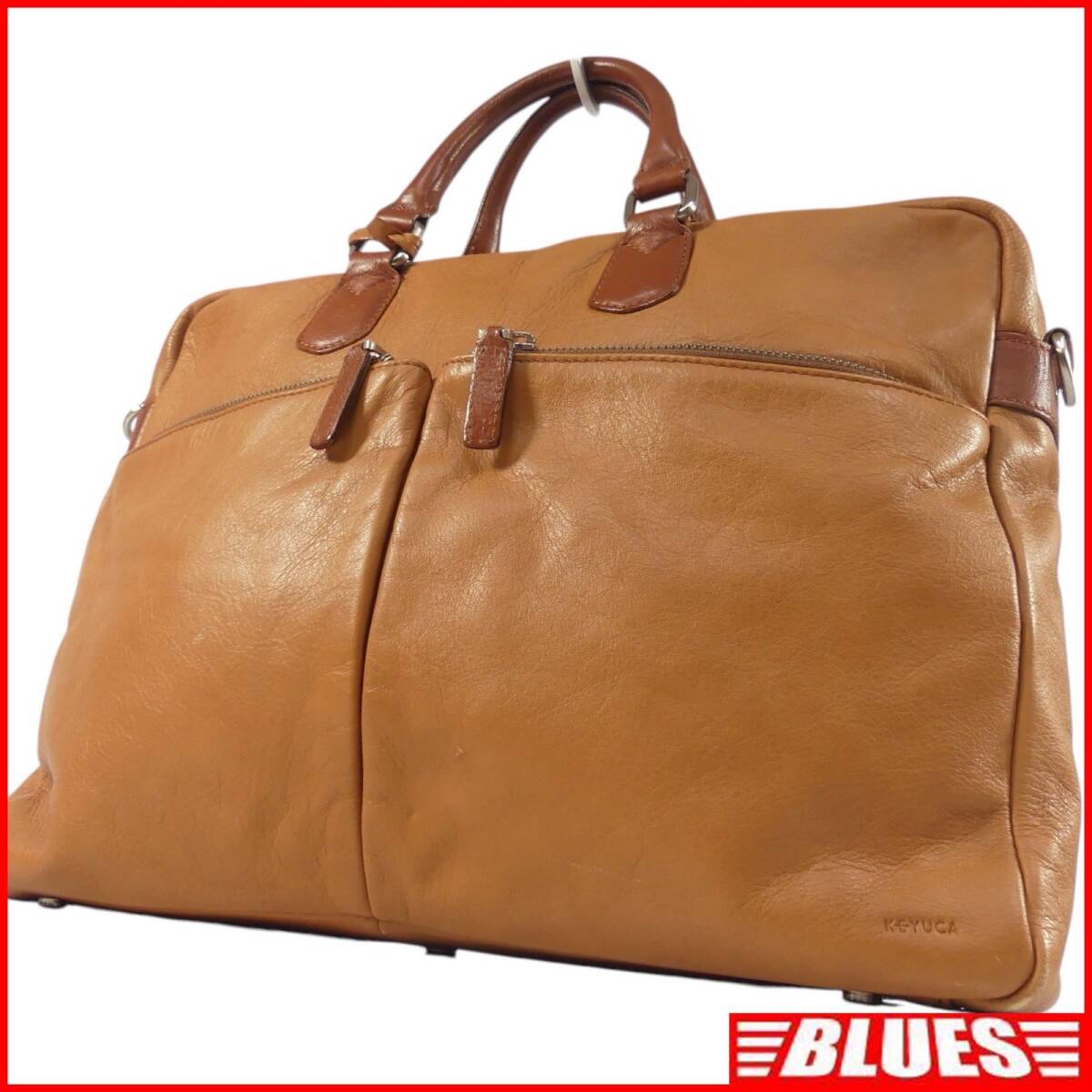 即決★KEYUCA★オールレザービジネスバッグ ケユカ メンズ 茶 キャメル 本革 ブリーフケース 本皮 通勤 カバン 出張 鞄 かばん レディース拍卖