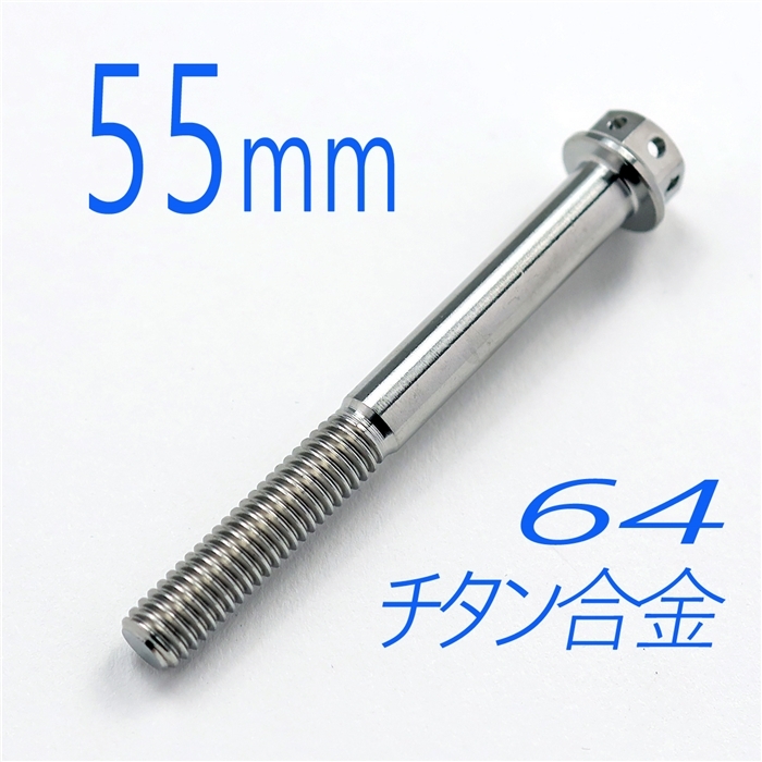 ▽64チタン合金ボルト M6/55mm シルバー フランジ6角レーススペックタイプ ワイヤリング穴付き (FBM655SI)拍卖