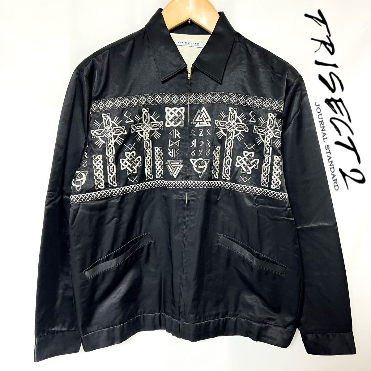 JOURNAL STANDARD TRISECT ジャーナル スタンダード TRIBAL EMBROIDERY ケルト柄 刺繍 サテン ジャケット ブルゾン日本製 原反刺繍 M 黒拍卖