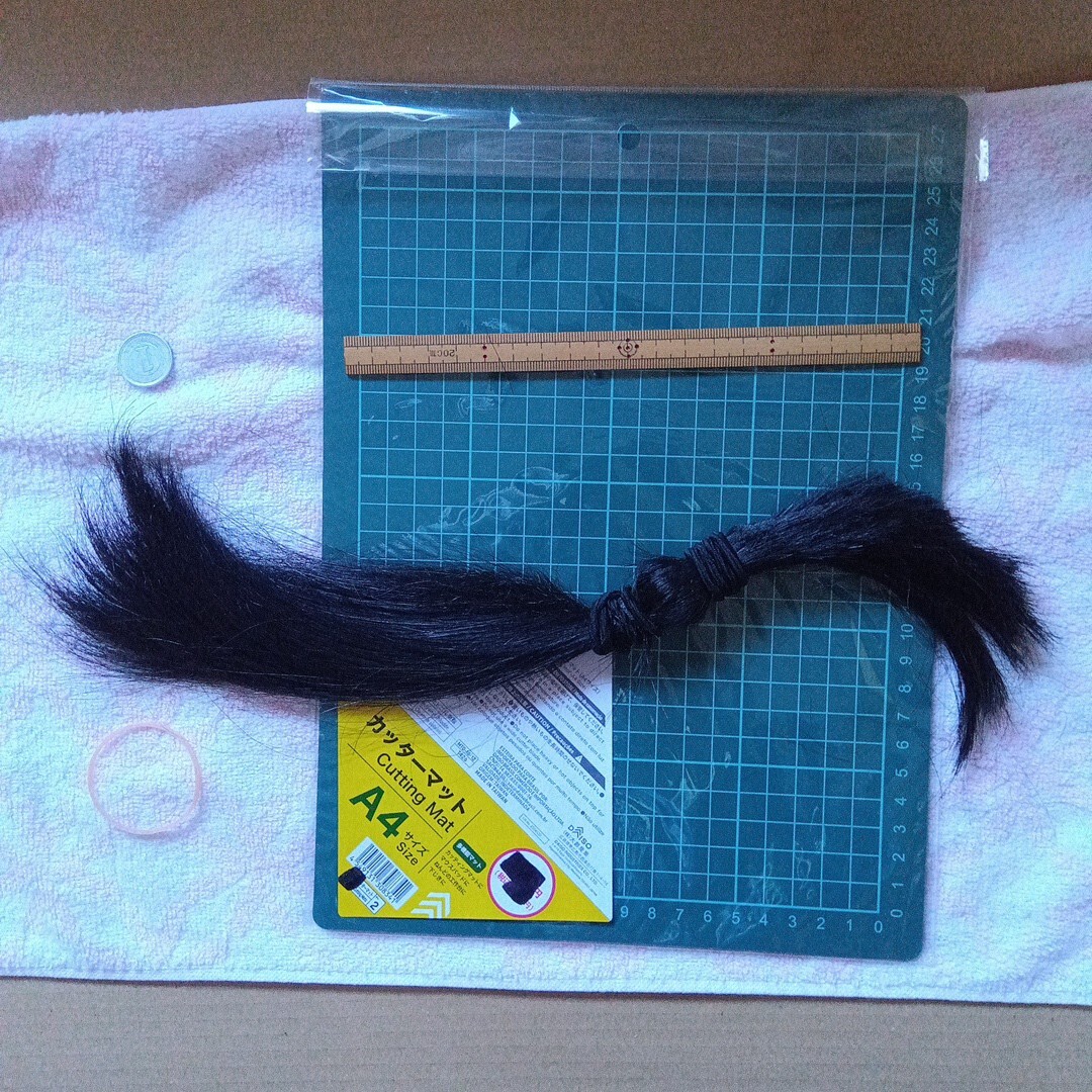 天然人毛 人の黒い髪の毛 髪束 black hair 35cm程 上カール拍卖