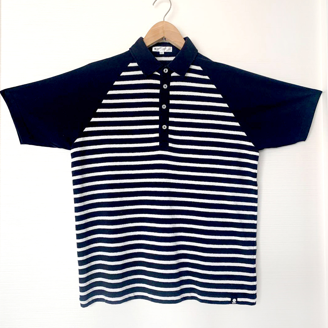 古着 ポロシャツ POLOシャツ ボーダー柄 半袖 メンズ ネイビー free25拍卖