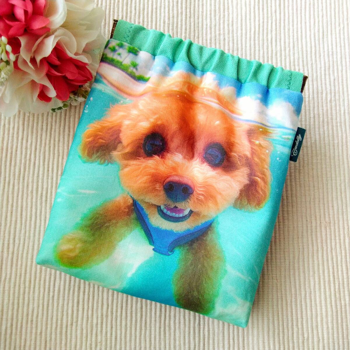 ハンドメイド バネポーチ 青い海 トイプードル② パネル生地拍卖
