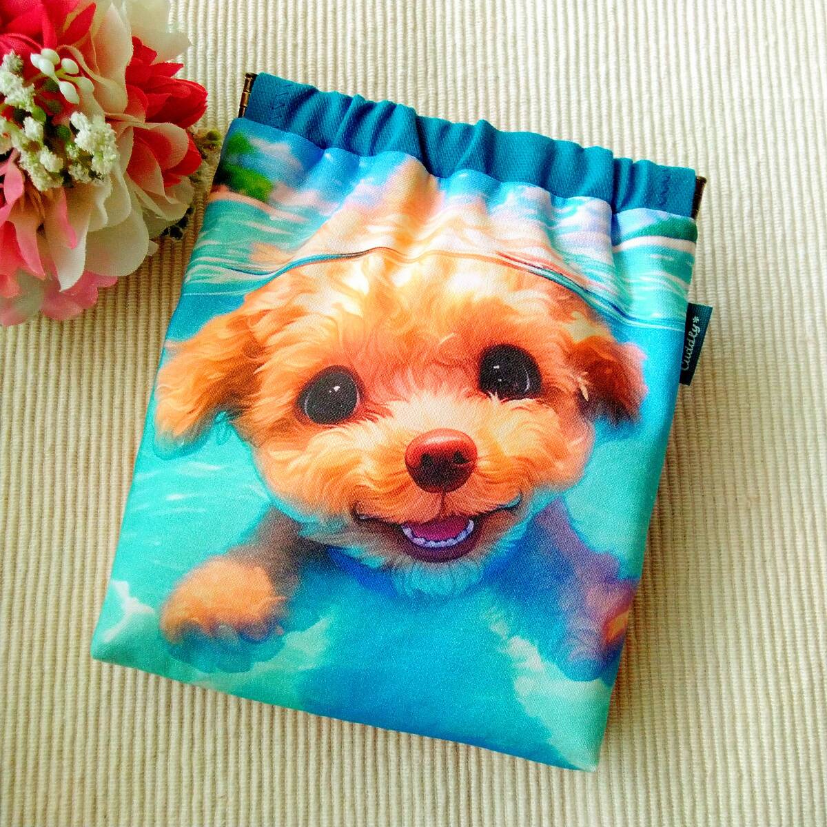ハンドメイド バネポーチ 青い海 トイプードル③ パネル生地拍卖