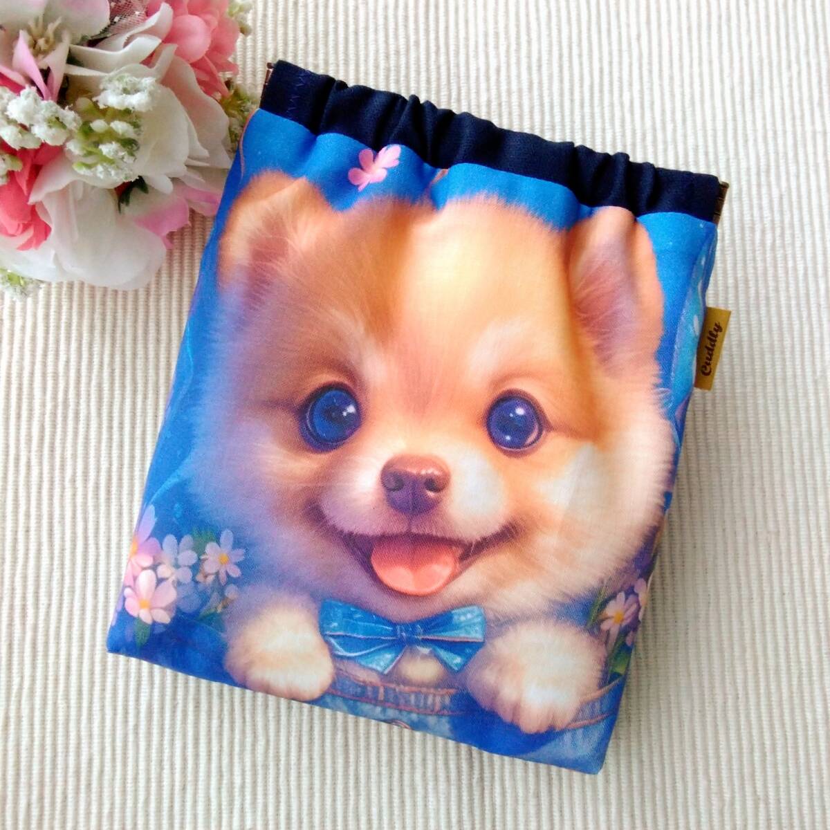 ハンドメイド バネポーチ デニムポケット ポメラニアン① パネル生地拍卖