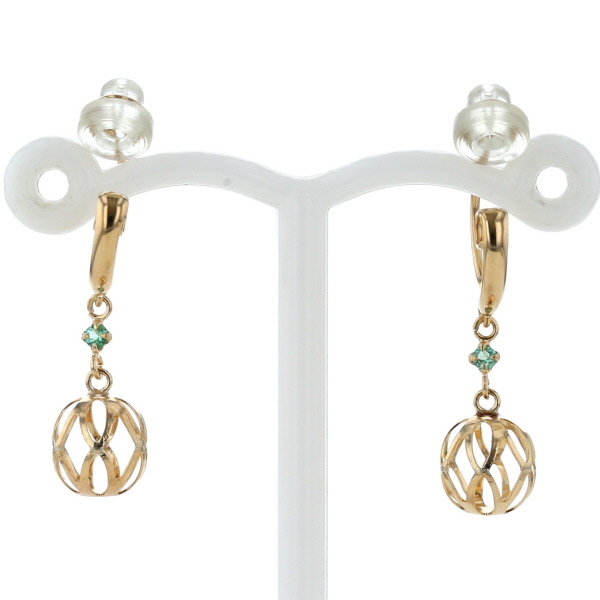 K18YG イエローゴールド イヤークリップ イヤリング エメラルド 小粒 ラウンド 球体 透かし 毬【新品仕上済】【zz】【中古】拍卖