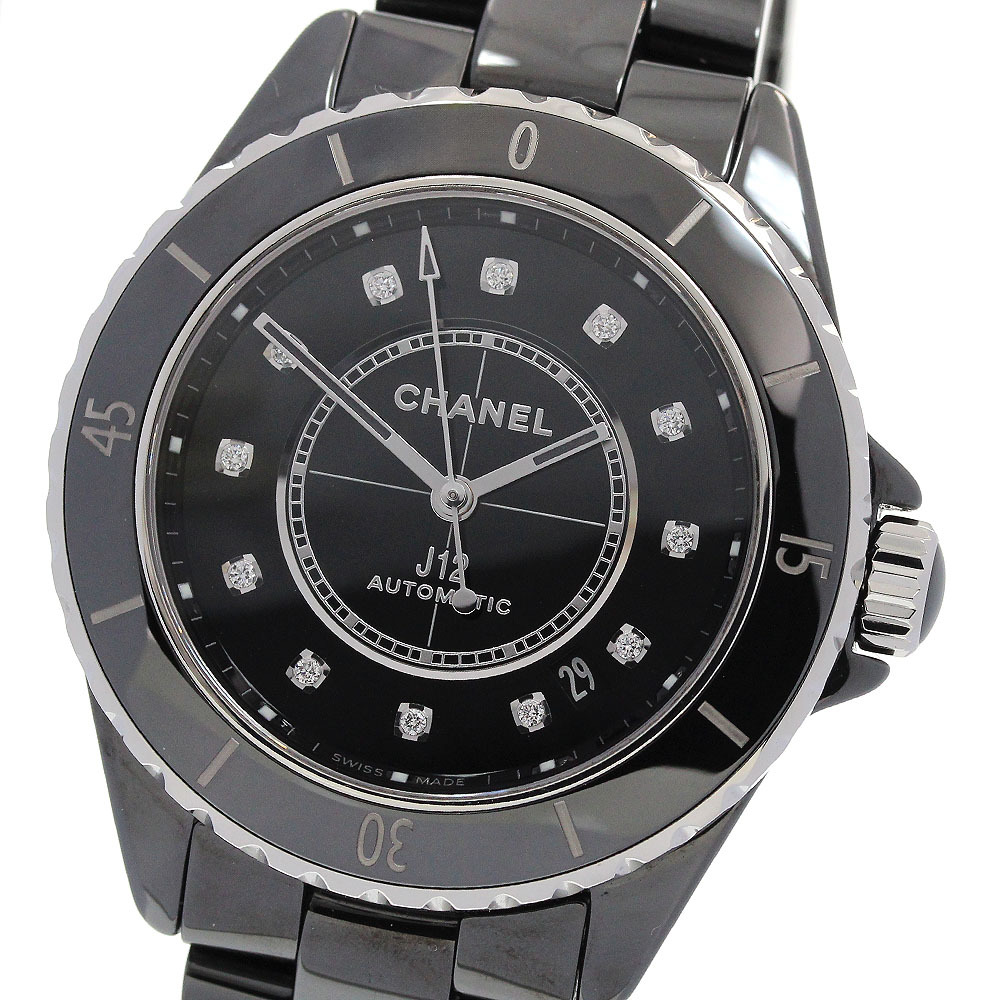 シャネル CHANEL H5702 J12 黒セラミック 38MM 12Pダイヤ 自動巻き メンズ 美品 _847586拍卖