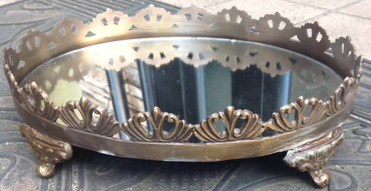 新品保管品 アンティーク風 ガラス飾り盆 楕円形拍卖