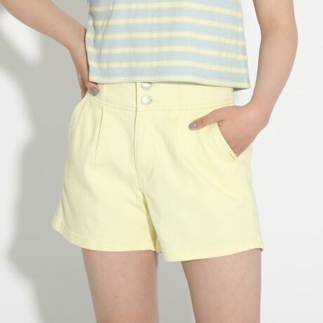 新品 PINK-latte【ストレッチ】ハイウエストショートパンツ レモンイエロー(031) 16(160cm) 定価3850円拍卖