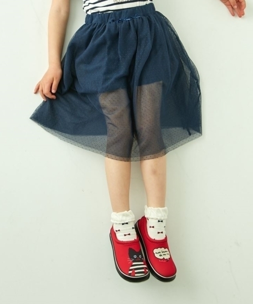 新品 HusHusH インナーパンツ付きドットチュールスカート ネイビー 15(150cm) 定価2750円拍卖