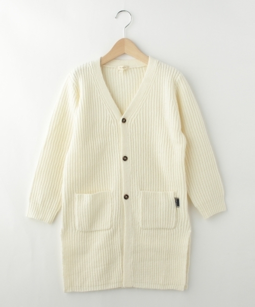 新品 HusHusH 畦編みロングニットカーディガン オフホワイト 120-130cm 定価3229円拍卖