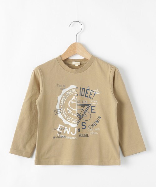 新品 HusHusH(Kids) アメカジテイストプリント長袖Tシャツ サンドベージュ(053) 16(160cm) 定価1089円拍卖