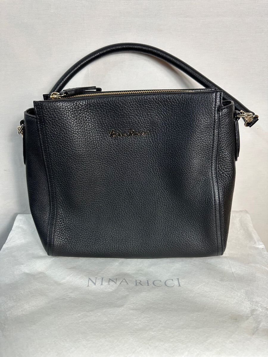 NINA RICCI ハンドバッグ ショルダーバッグ ブラック バッグ レザー 鞄 黒拍卖