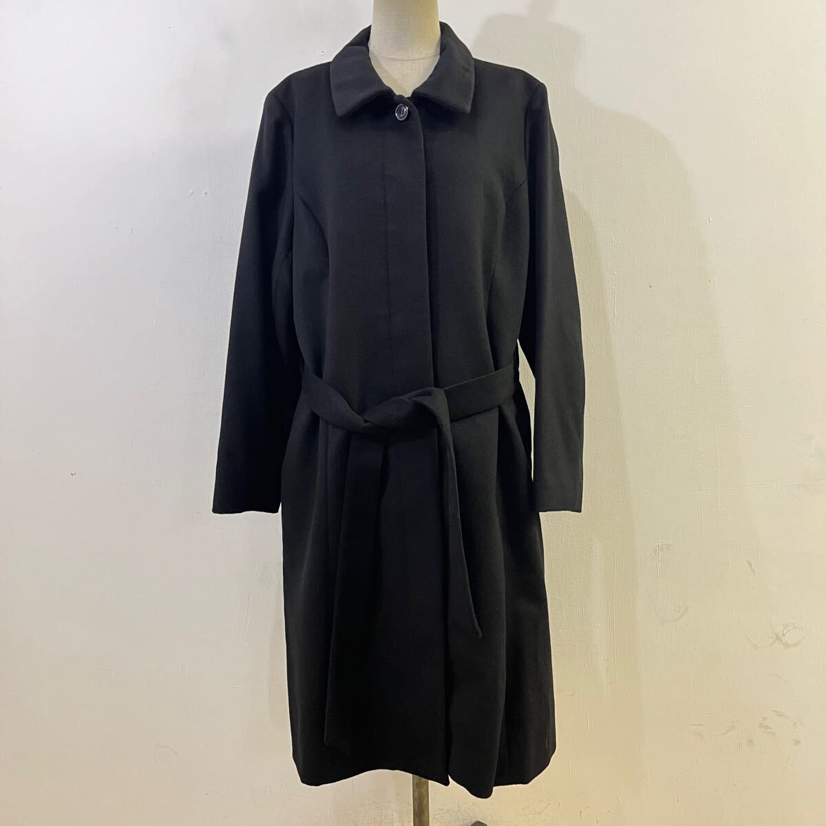 極上 tesera カシミヤコート ロングコート ステンカラーコート バルマカーンコート ウエストベルト ブラック 黒【送料一律/同梱可能】O拍卖