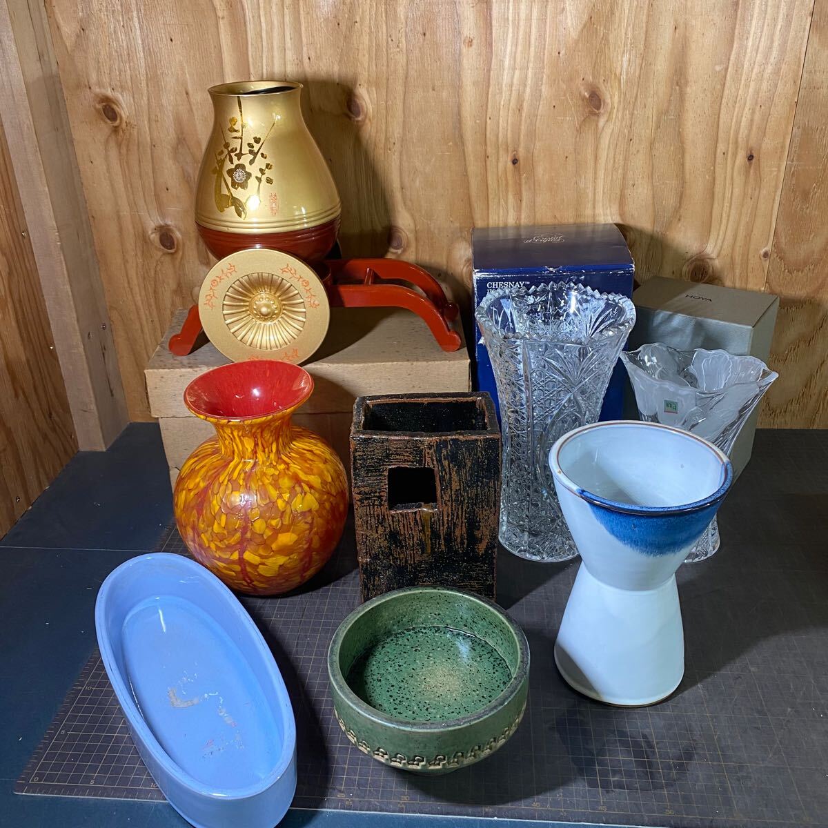 【13642P115】 花瓶まとめ売り 花器 陶器 花入 壺 花生 工芸品 HOYA CLYSTAL ガラス製 CHESNAY フラワーベース 花車拍卖