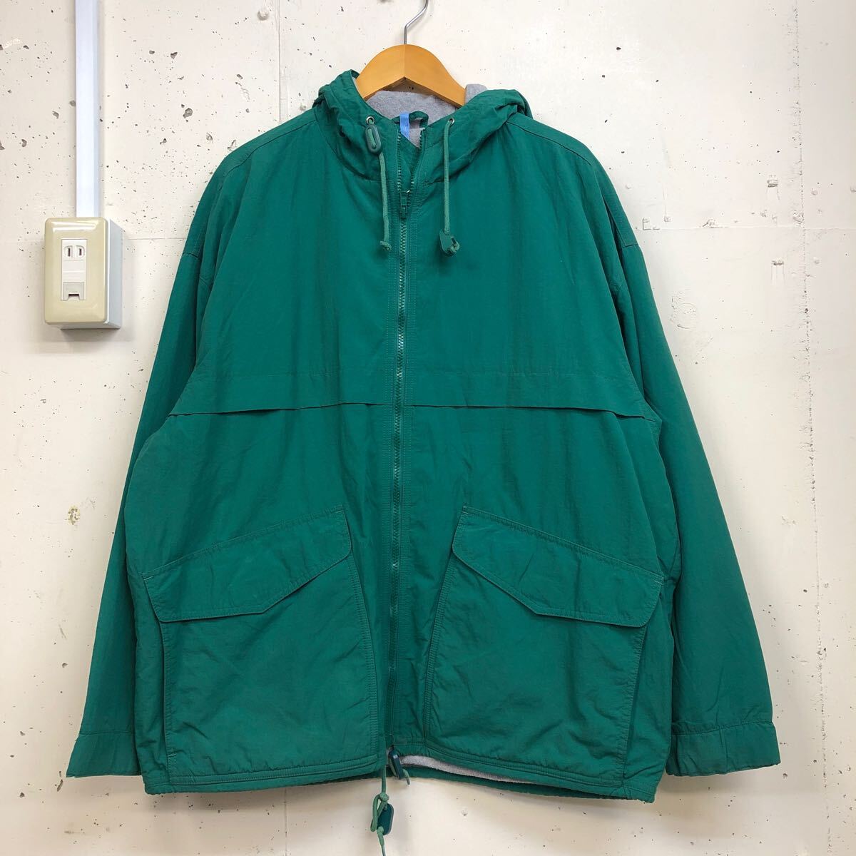 90s 90年代 Eddie Bauer エディーバウアー 裏フリース マウンテンパーカー ナイロンジャケット グリーン×グレー S メンズ アウトドア拍卖