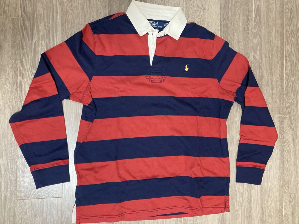 新品未使用POLO Ralph Lauren ポロ ラルフローレン 長袖ラガーシャツ ボーダー柄赤紺 メンズXL 米国購入品拍卖