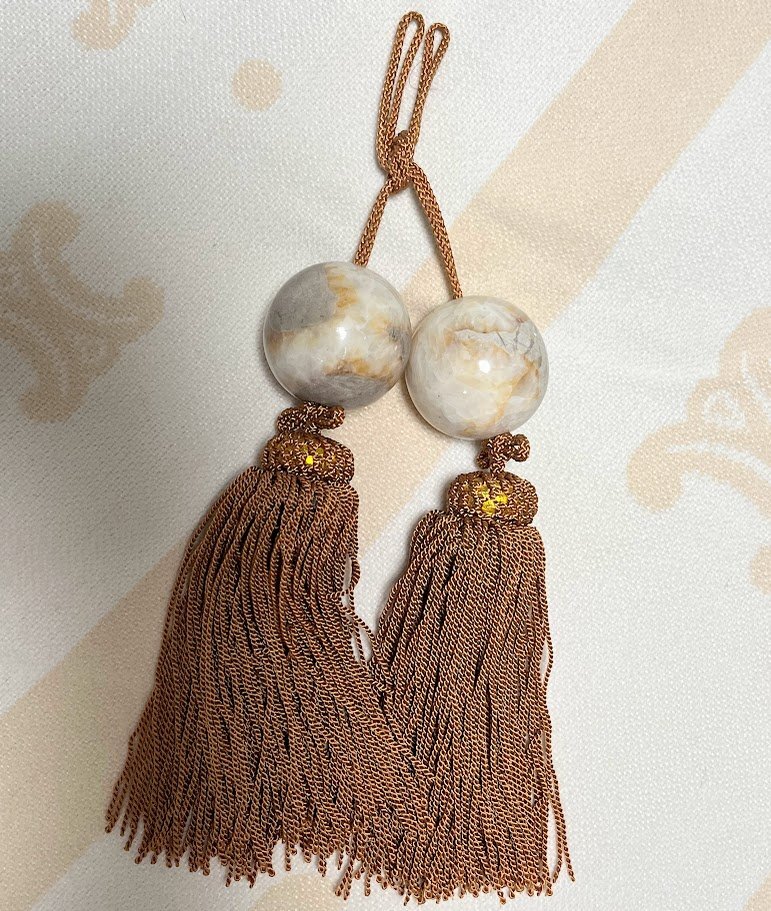 長期未使用 風鎮 直径37.5mm 石材 天然石 大理石 瑪瑙 掛け軸飾り 1セット インテリア 飾り 小物 房 ふさ拍卖