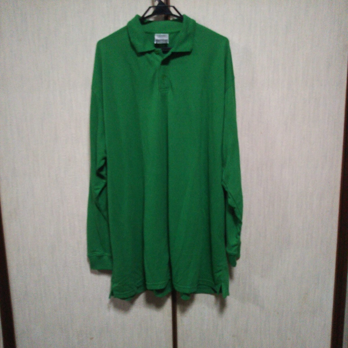 ポロシャツ 緑 無地 グリーン 未使用 サイズXXXXL 4XL 長袖拍卖
