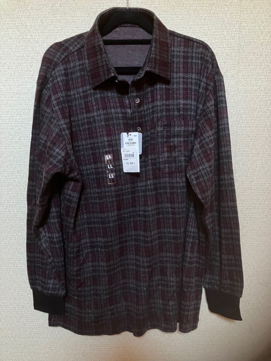 新古品★秋~冬★メンズ★楽々ファスナー★長袖★ポロシャツ★LLサイズ★エンジ系★格子模様★胸囲100~108★送料230円~拍卖