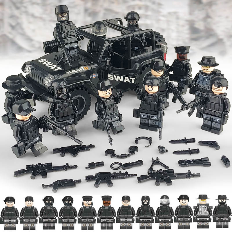 人気品LEGO互換 レゴ互換品 SWAT 特殊部隊 アンチテロ部隊 カスタム ミニフィグ 12体 装備 セット 想像力 知育拍卖