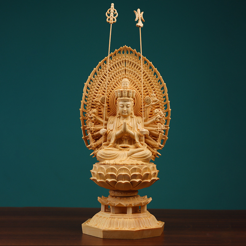 人気品【ケーリーフショップ】仏教美術 千手観音菩薩 精密彫刻 仏像 手彫り 木彫仏像 仏師手仕上げ品 拍卖