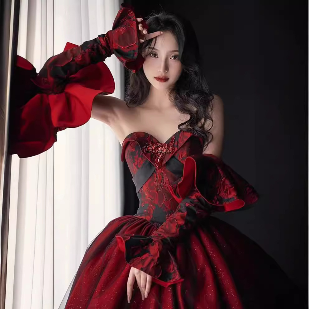 人気品「袖付き」ウエディングドレス カラードレス 結婚式 披露宴 パーティー 演奏会 発表会 ステージ サイズオーダー可能拍卖