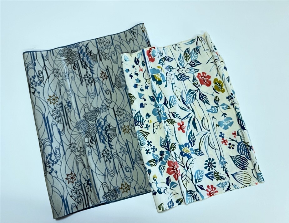 花とら●リサイクル端切れ ちりめん 灰水色 白地 型染 リメイク 素材 細工用 241029拍卖