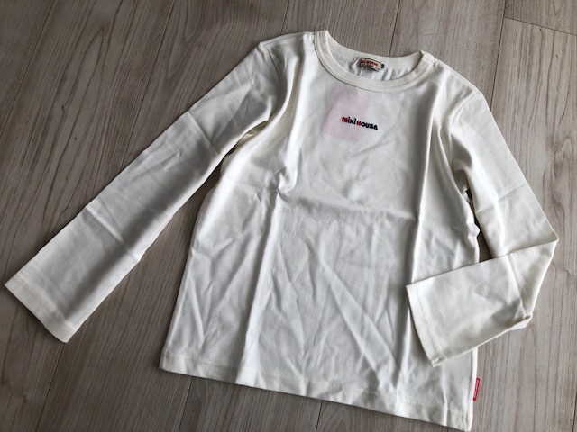 ★新品MIKI HOUSEミキハウスロゴ長袖Tシャツ130★生成り送料\185拍卖