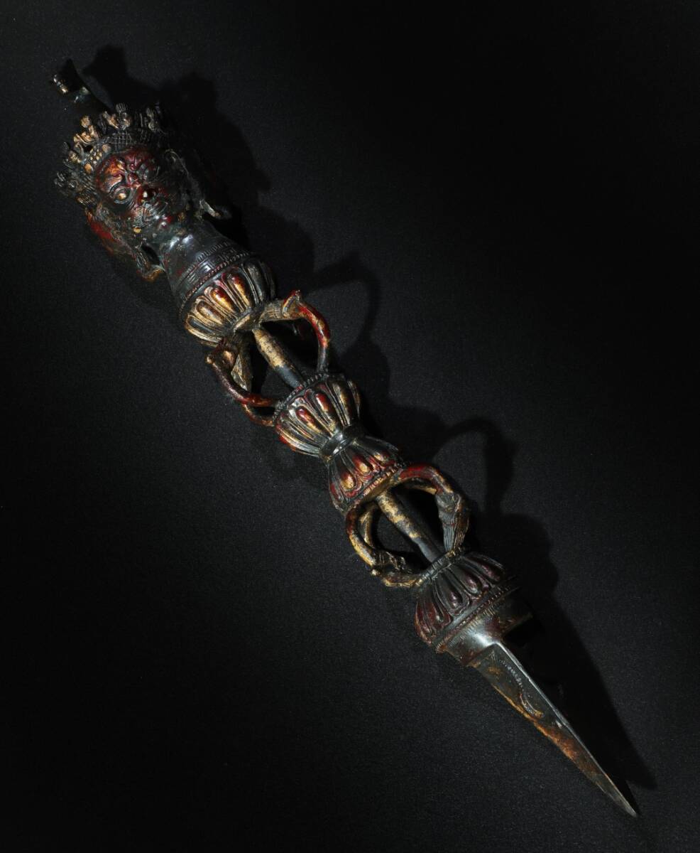 *珍品旧蔵*チベット 銅拓金 【馬頭】 降魔杵法器 極細工 希少珍品 K1115拍卖