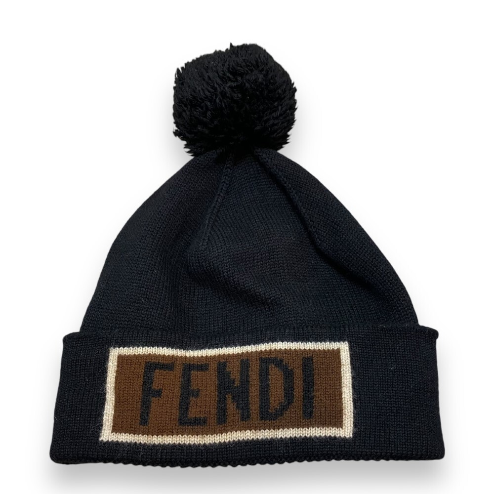 FENDI ウール ニットキャップ F ブラック FXQ056 A40FTU フェンディ ロゴ ニット帽 帽子拍卖