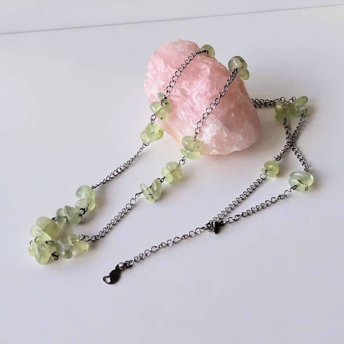 天然石ステンレスロングネックレス(プレナイト)拍卖